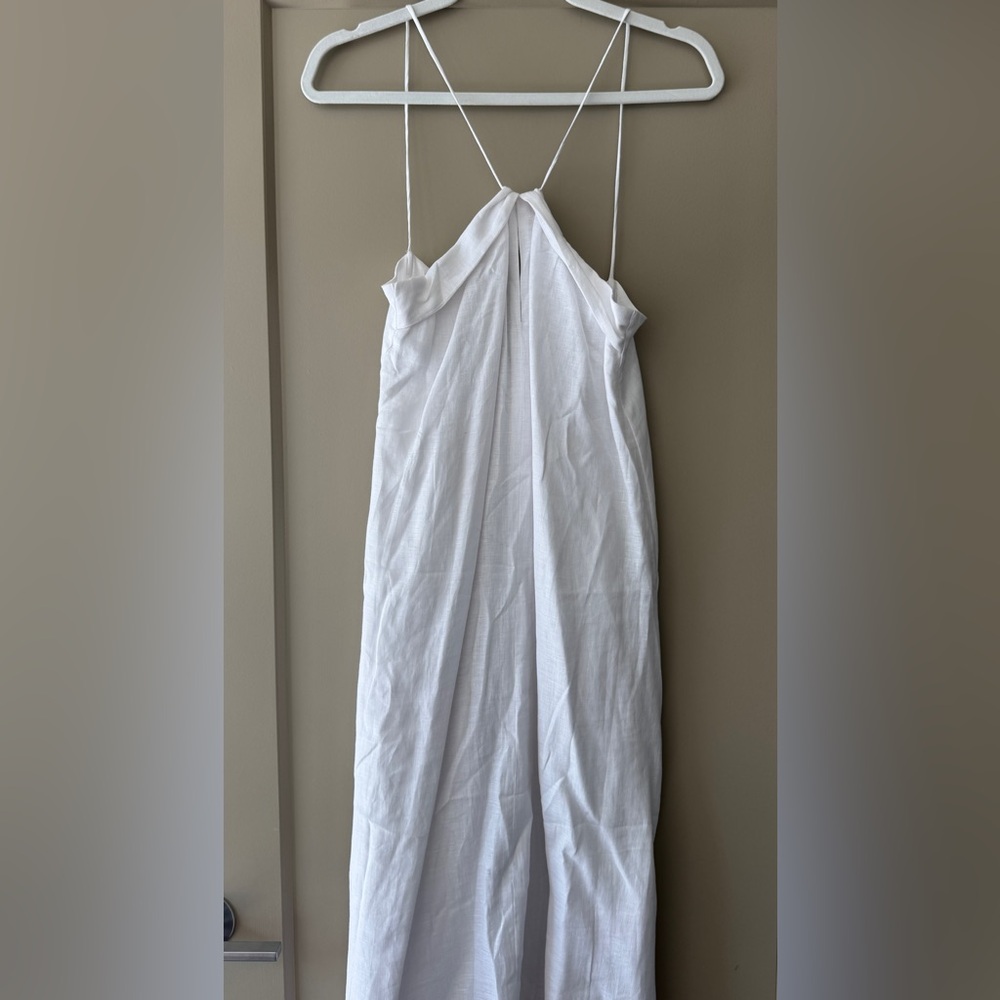 Massimo Dutti White Midi Linen Dress